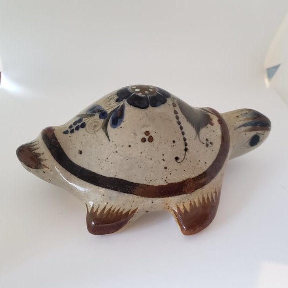 Vintage Tonala Ceramic Pottery Turtle Mexican Folk Art Floral Hand Painted - Picture 9 of 12
